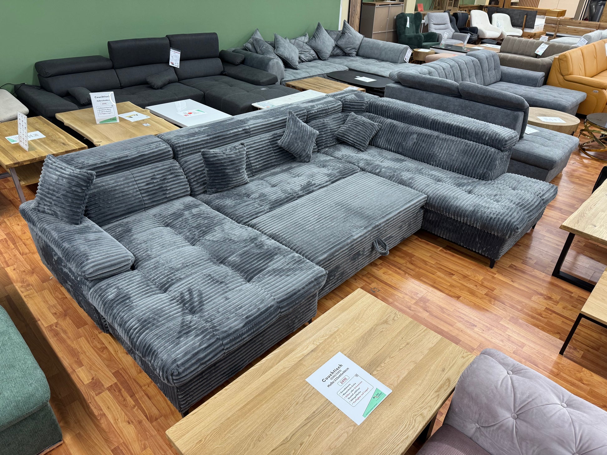 couch mit aufbewahrung Wohnlandschaft Couch Sofa +Teddy Cord +Bettfunktion +Stauraum +Kopfstü – möbel-outlet-24